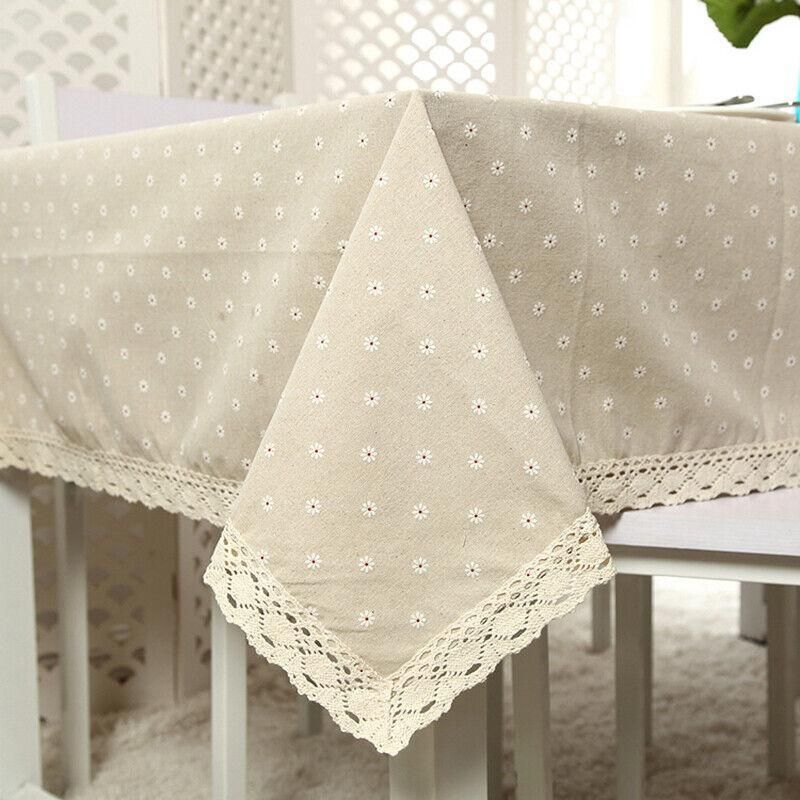 Floral Lace Edge Cotton Linen Tablecloth, 90 x 90 cm