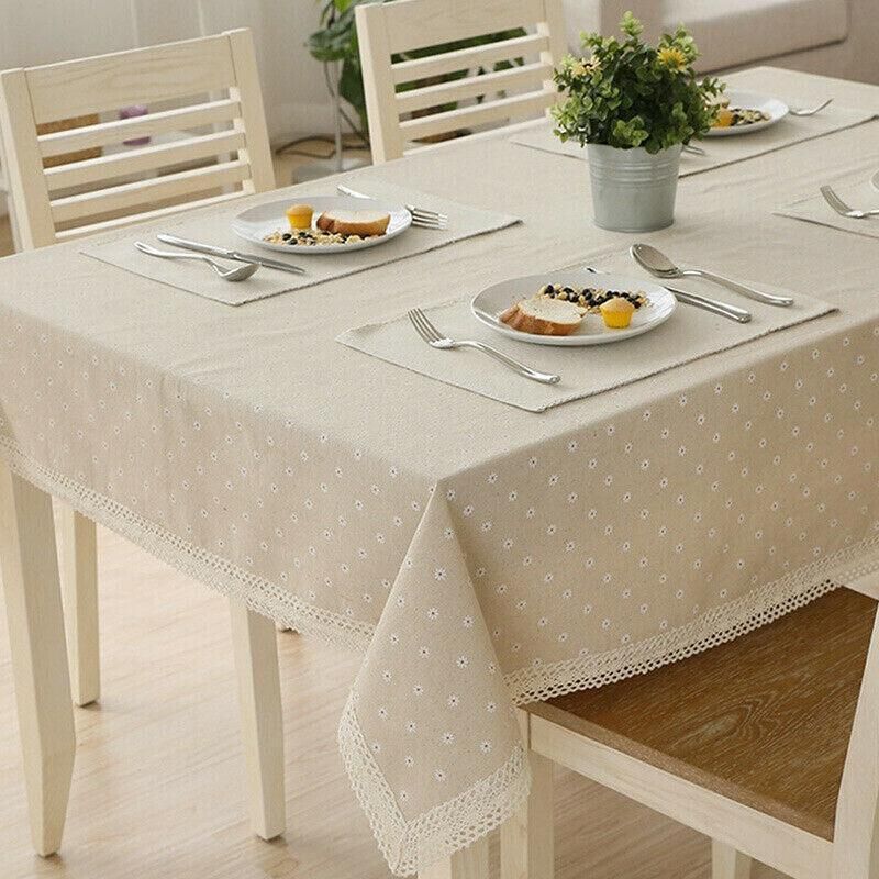Floral Lace Edge Cotton Linen Tablecloth, 90 x 90 cm
