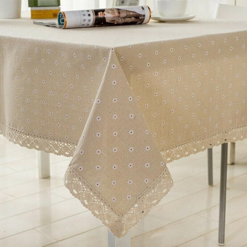 Floral Lace Edge Cotton Linen Tablecloth, 90 x 90 cm