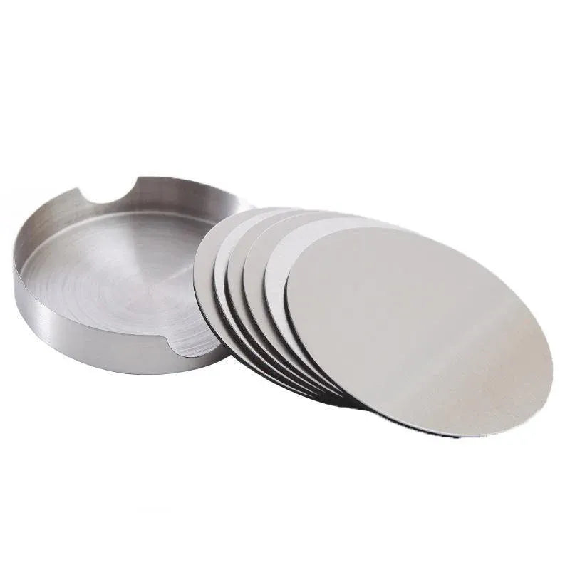 Stainless Steel Drink Coasters with Holder, Set of 6