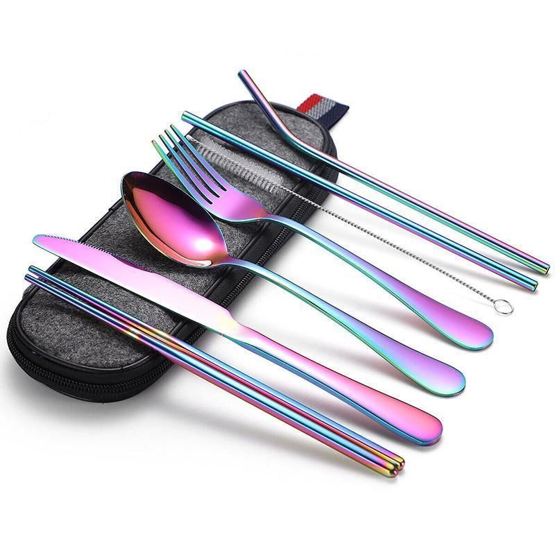 Portable Stainless Steel Travel Cutlery Set with Case, 8 Pieces
