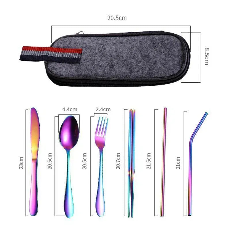 Portable Stainless Steel Travel Cutlery Set with Case, 8 Pieces