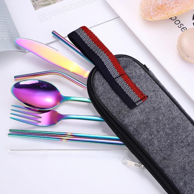 Portable Stainless Steel Travel Cutlery Set with Case, 8 Pieces