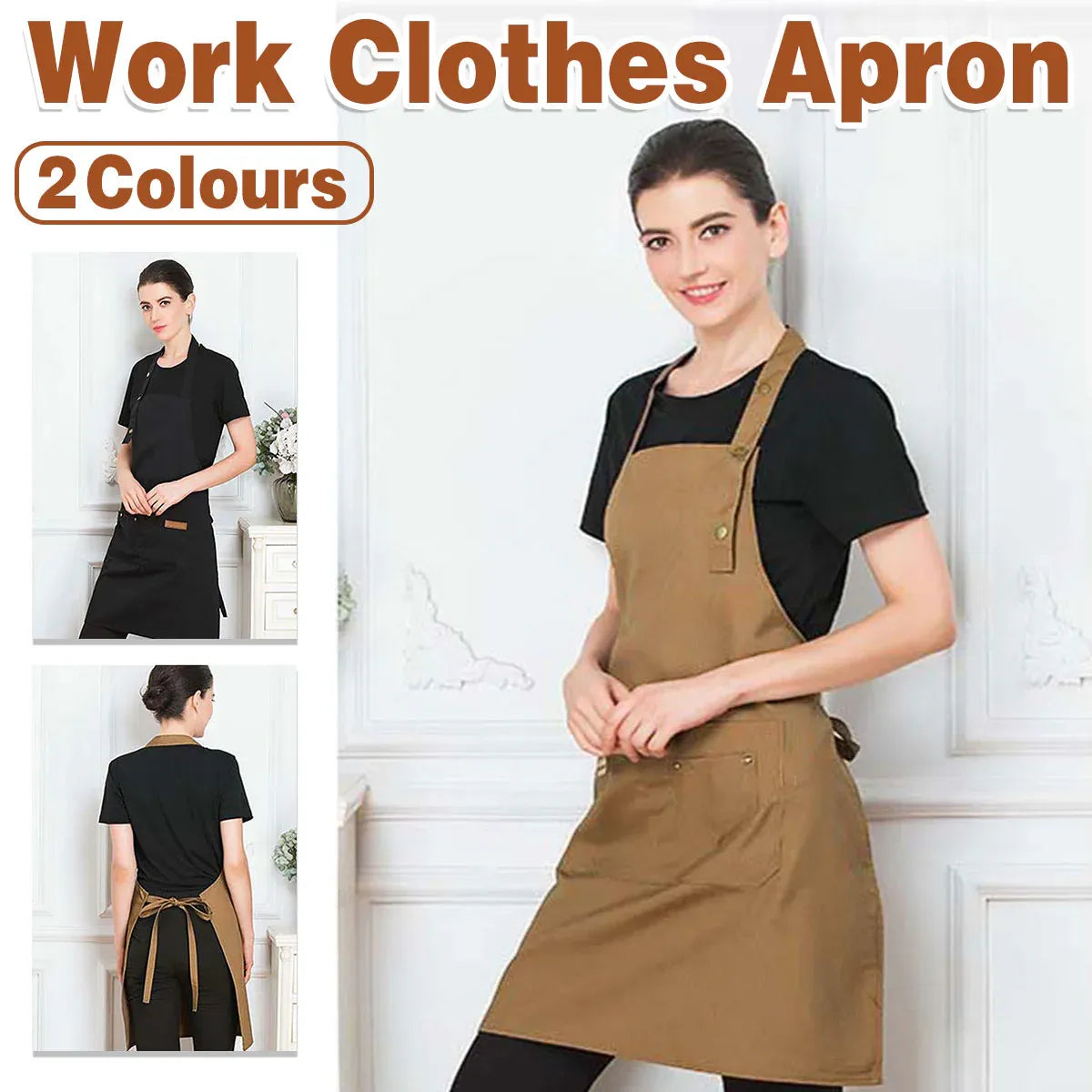 Polyester Bib Apron with Neck Strap and Waist Tie, 76 cm
