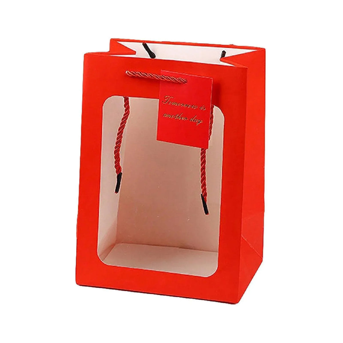 Red Paper Gift Bags with Clear Window, 25 Pack, 18 x 13 x 25 cm
