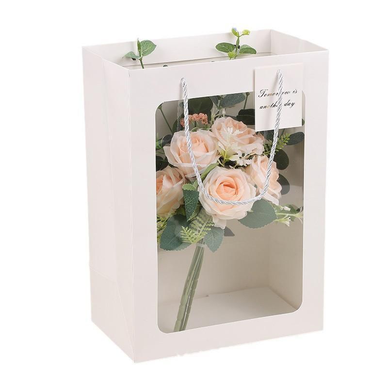 Red Paper Gift Bags with Clear Window, 25 Pack, 18 x 13 x 25 cm