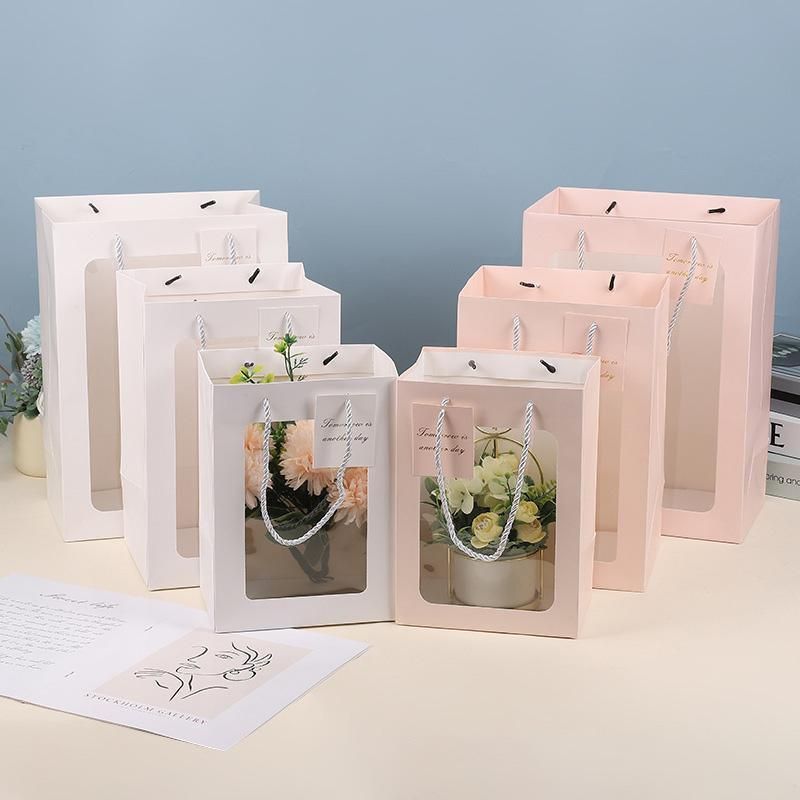 Red Paper Gift Bags with Clear Window, 25 Pack, 18 x 13 x 25 cm