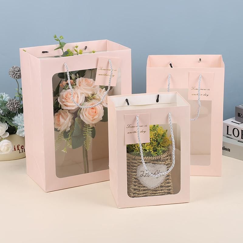 Red Paper Gift Bags with Clear Window, 25 Pack, 18 x 13 x 25 cm