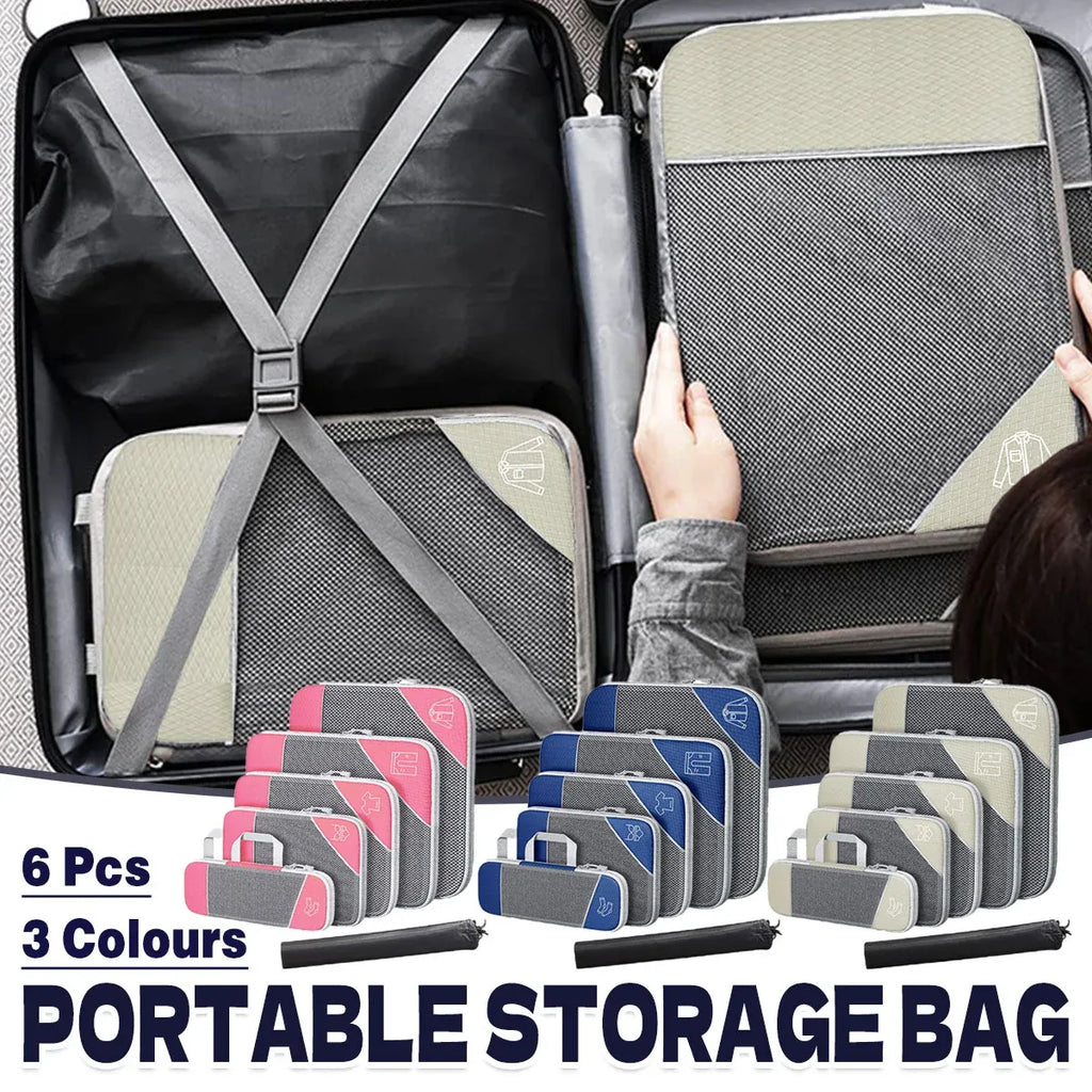 6PCS Compression Packing Cubes Expandable Luggage Storage Bag