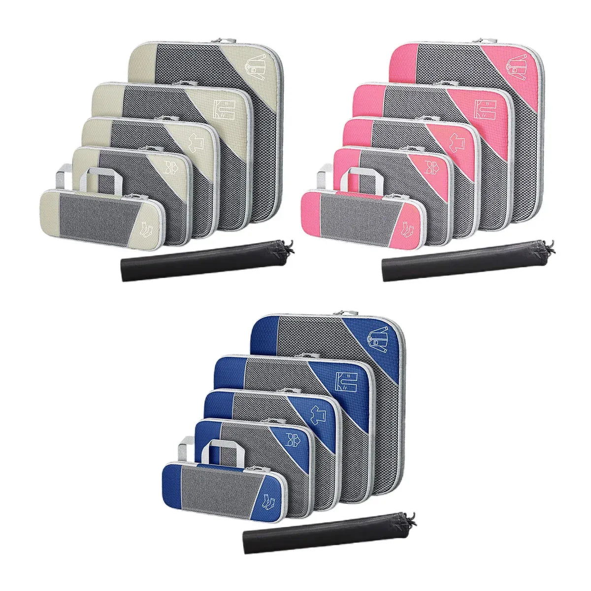 6PCS Compression Packing Cubes Expandable Luggage Storage Bag