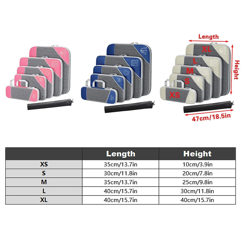 6PCS Compression Packing Cubes Expandable Luggage Storage Bag