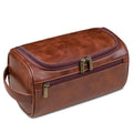 Large PU Leather Toiletry Bag with Double Zip, Red Brown