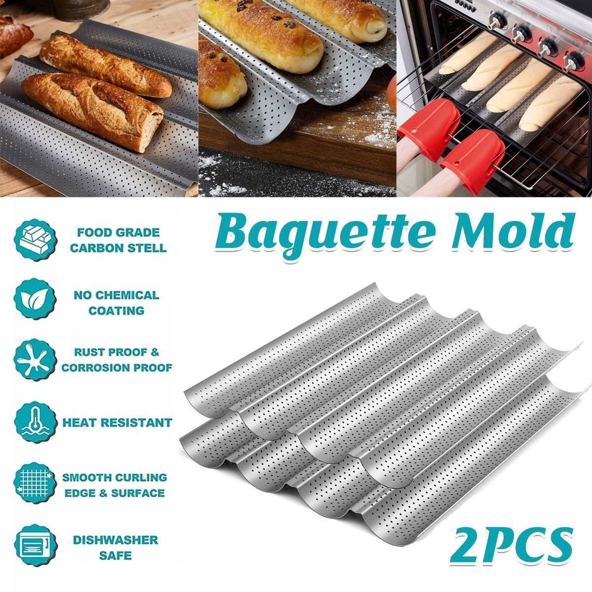 Perforated Non-Stick Baguette Pans, 4 Slot, Set of 2