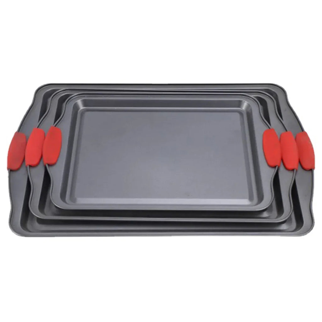 Non-Stick Carbon Steel Baking Trays with Handles, Set of 3