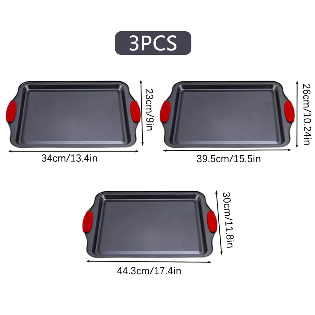 Non-Stick Carbon Steel Baking Trays with Handles, Set of 3