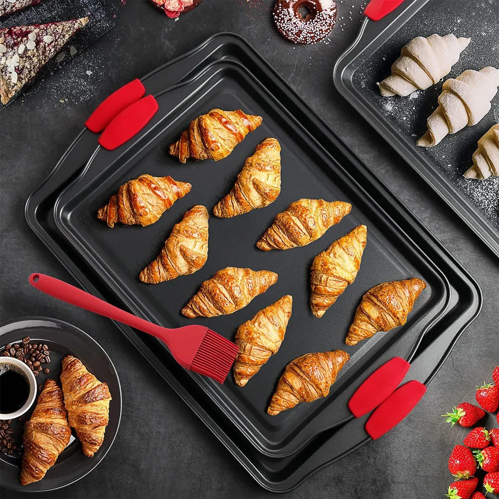 Non-Stick Carbon Steel Baking Trays with Handles, Set of 3