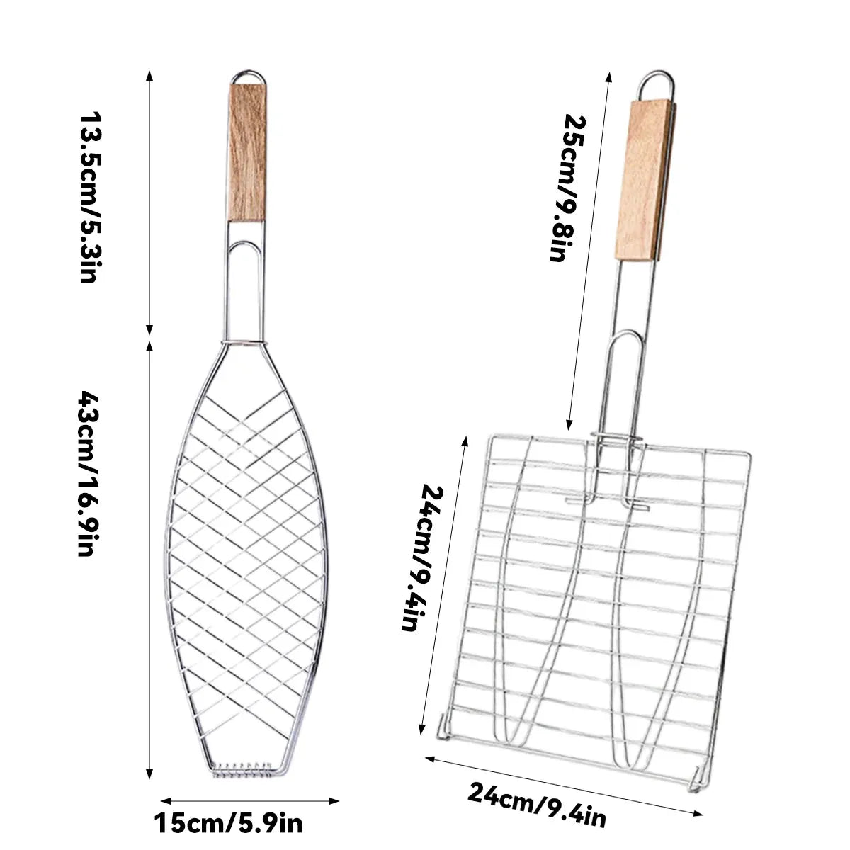 Barbecue Net Clamp Iron Wire Mesh with Wooden Handle for Camping