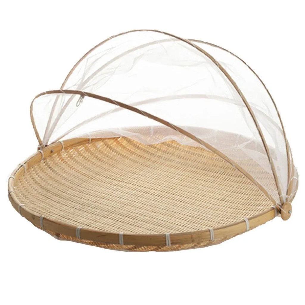 Bamboo Storage Basket with Mesh Cover for Fruit Vegetables Food Buns