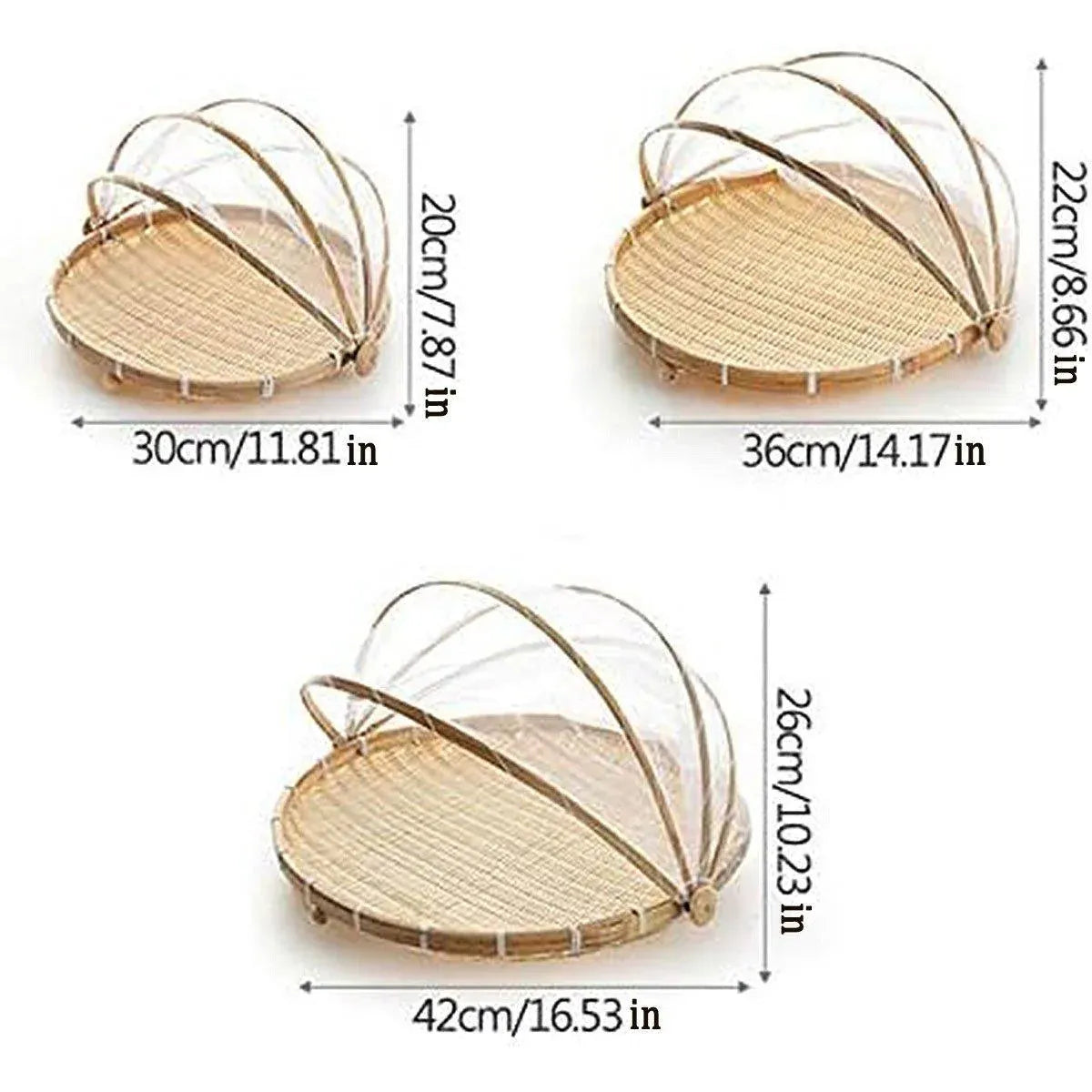 Bamboo Storage Basket with Mesh Cover for Fruit Vegetables Food Buns