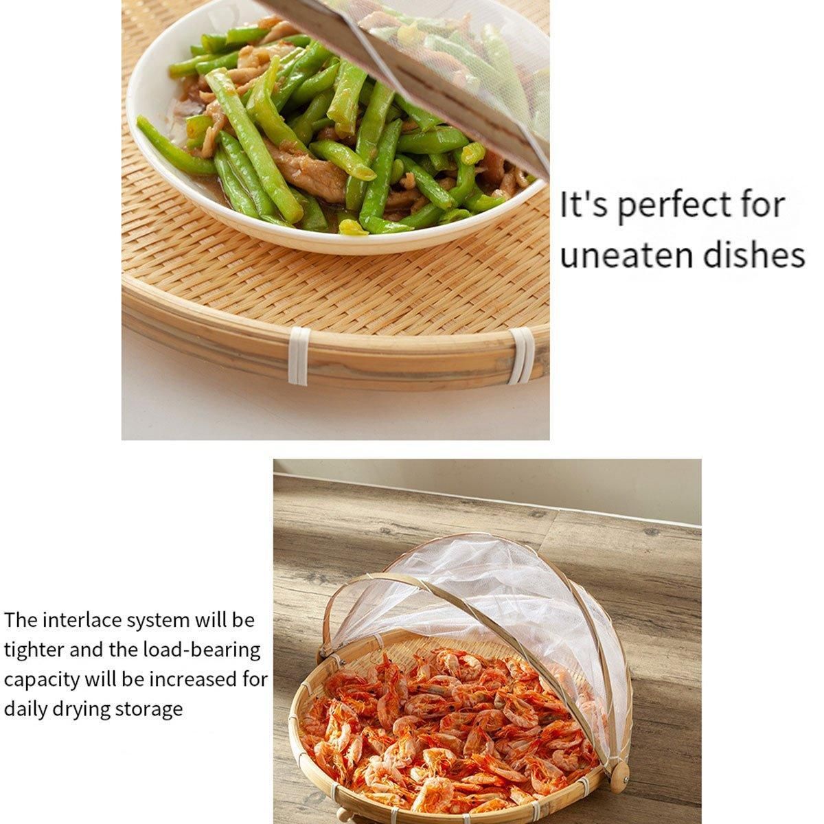 Bamboo Storage Basket with Mesh Cover for Fruit Vegetables Food Buns