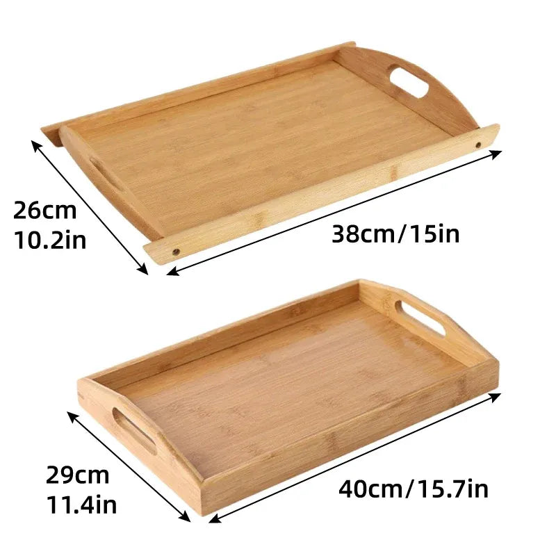 Rectangular Bamboo Serving Tray with Handles, 38 x 26 cm