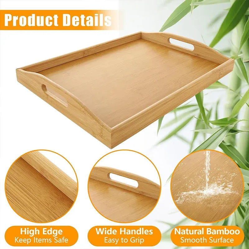 Rectangular Bamboo Serving Tray with Handles, 38 x 26 cm