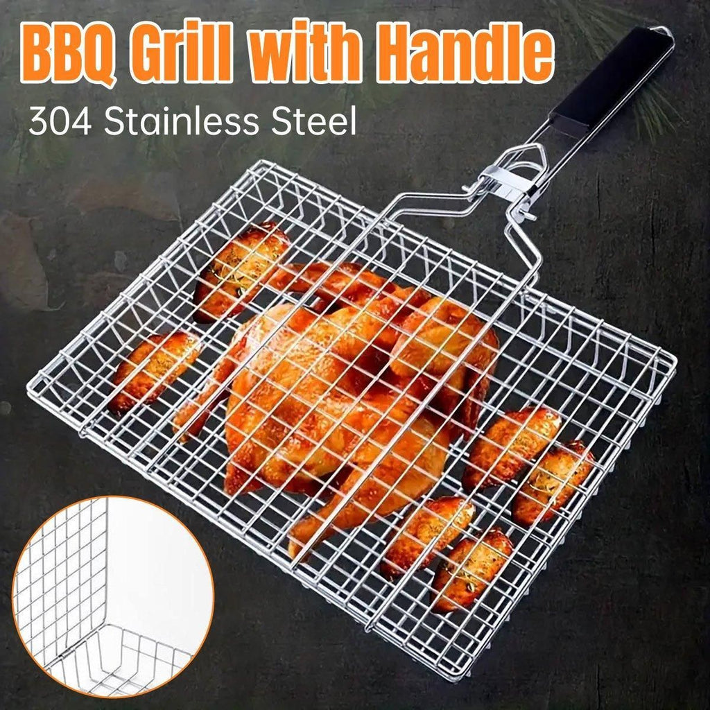 Barbecue Grilling Basket Portable Folding Stainless Steel Grill BBQ