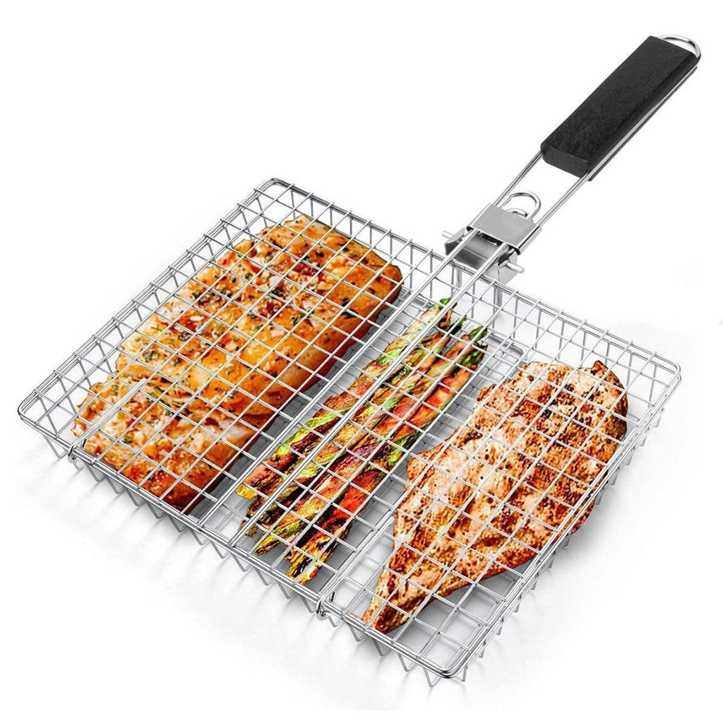 Barbecue Grilling Basket Portable Folding Stainless Steel Grill BBQ