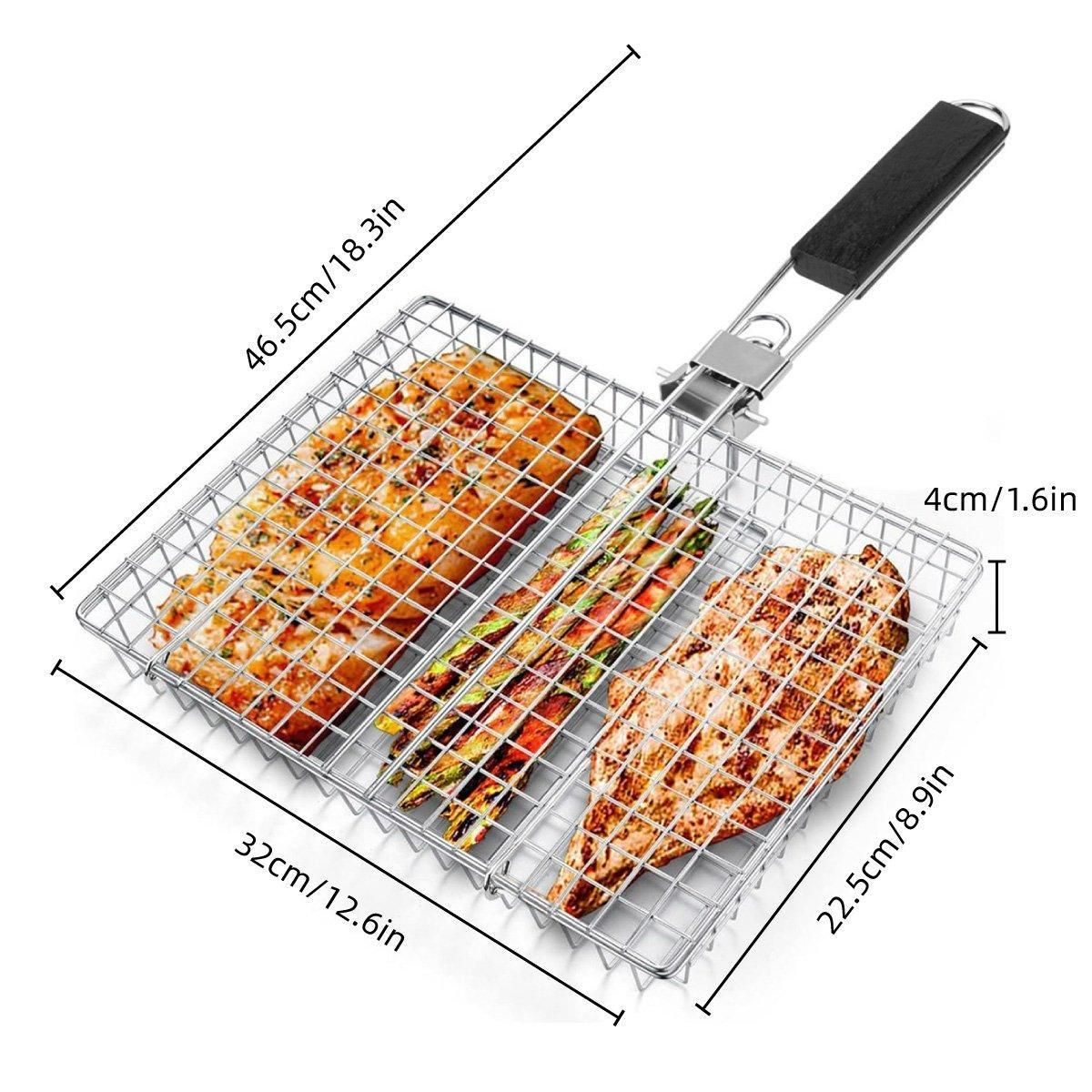 Barbecue Grilling Basket Portable Folding Stainless Steel Grill BBQ