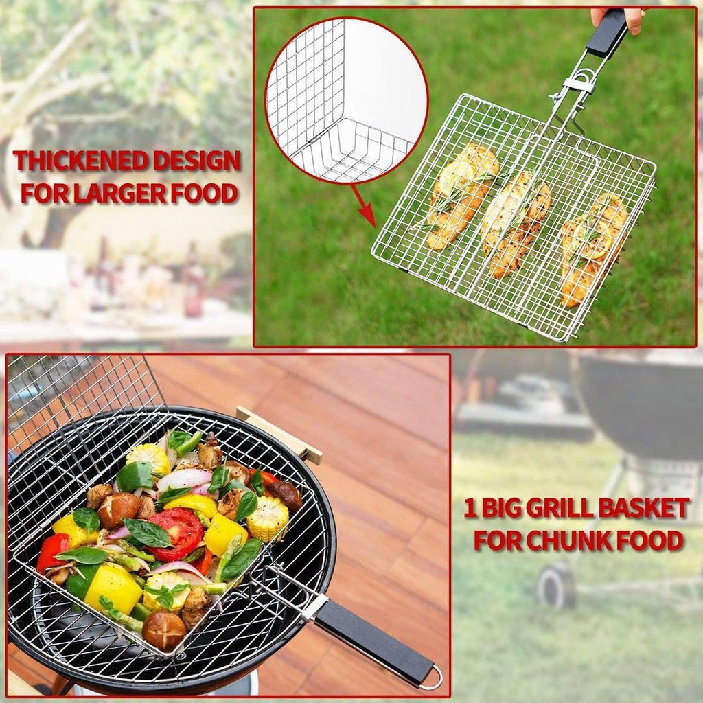 Barbecue Grilling Basket Portable Folding Stainless Steel Grill BBQ