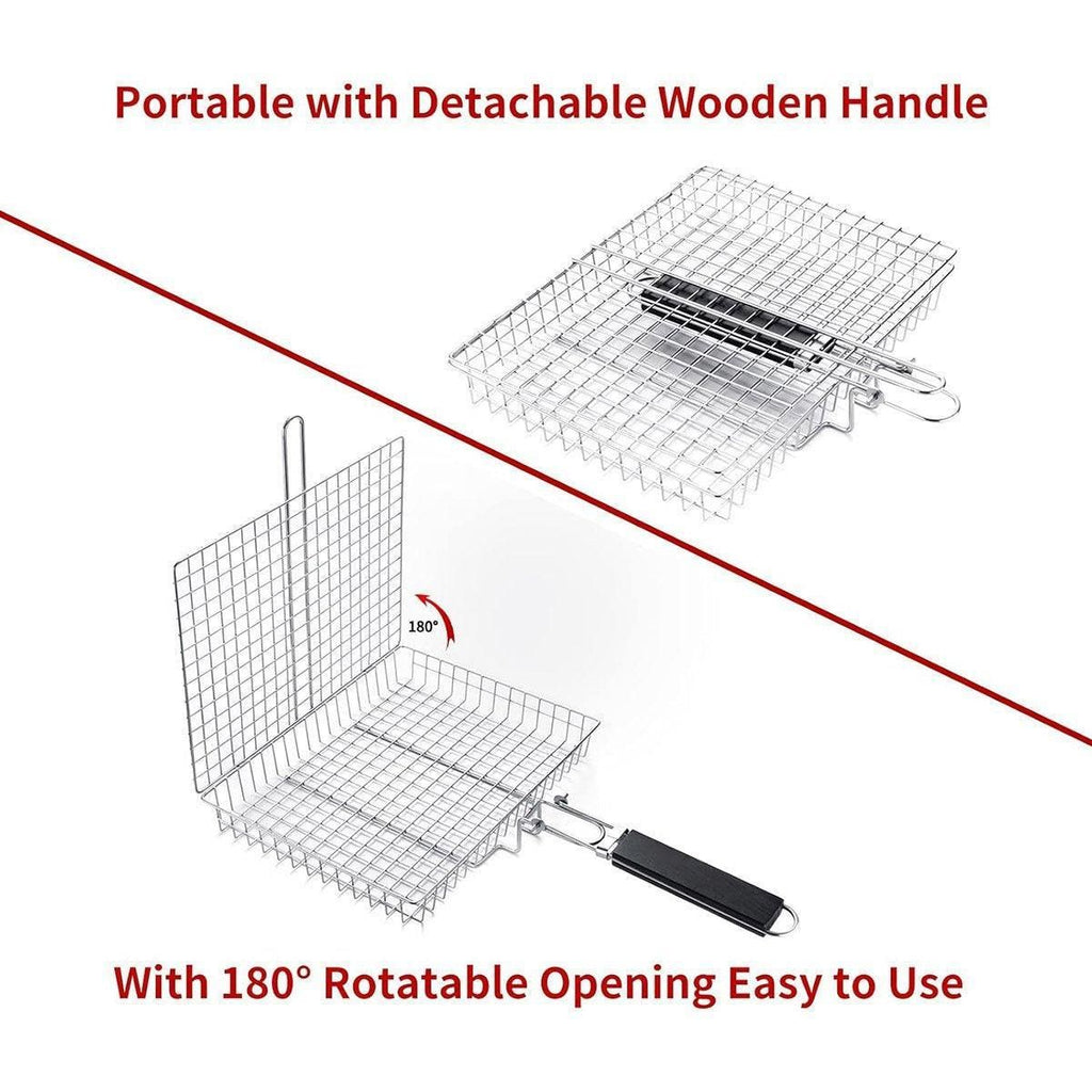 Barbecue Grilling Basket Portable Folding Stainless Steel Grill BBQ