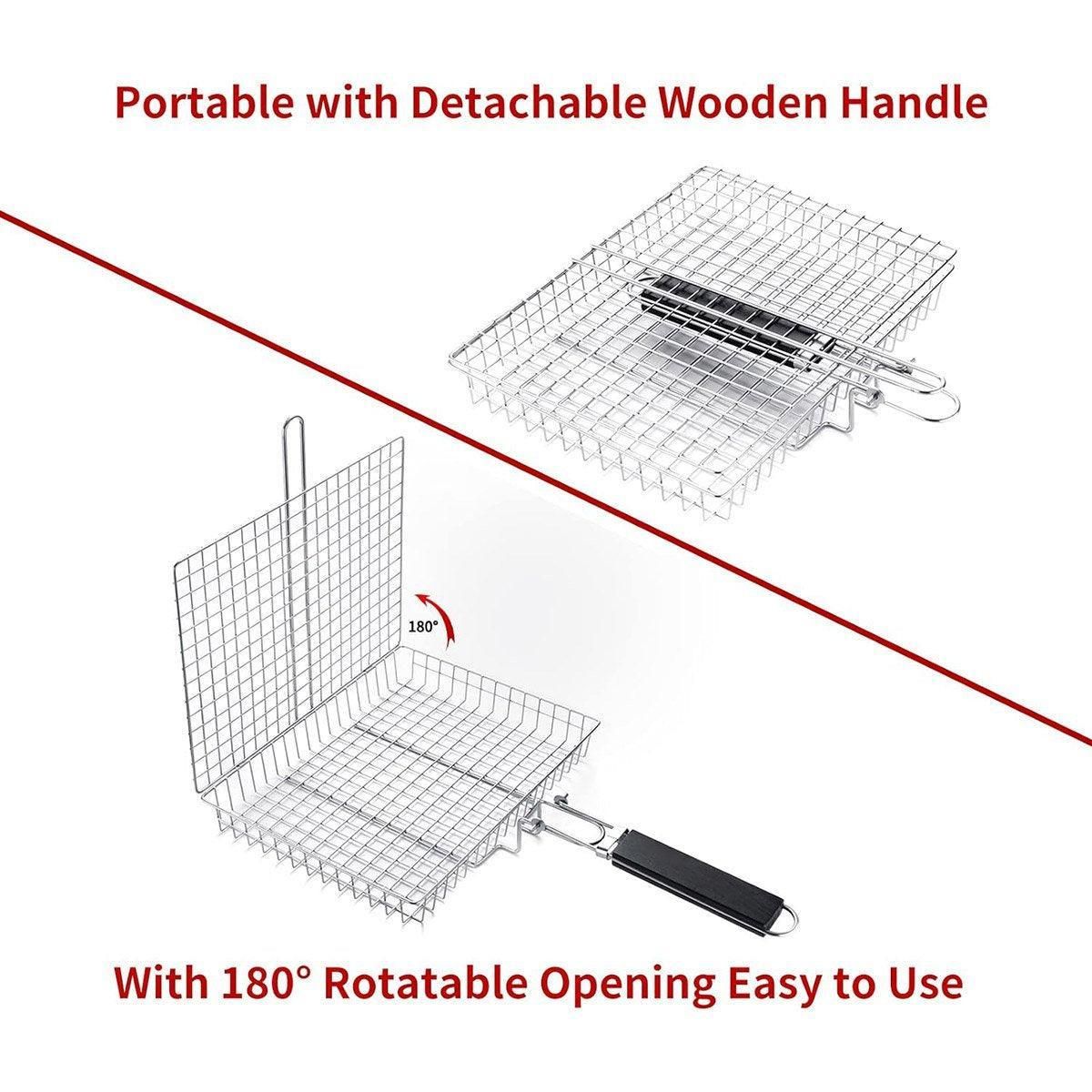 Barbecue Grilling Basket Portable Folding Stainless Steel Grill BBQ