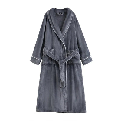 Coral Fleece Flannel Bathrobe, Grey