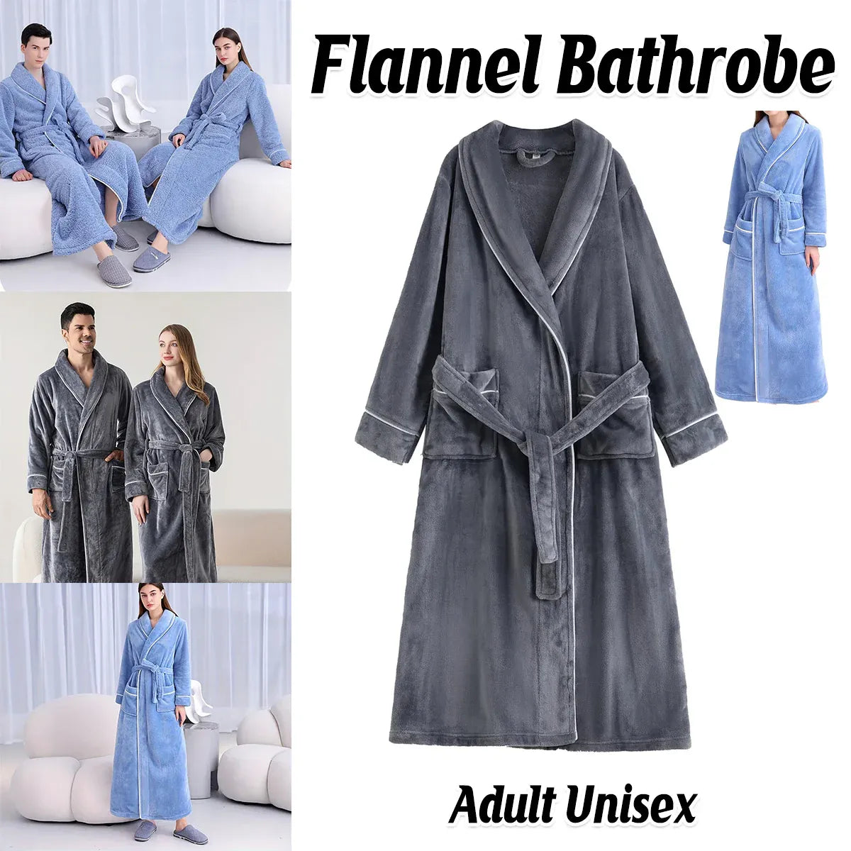 Coral Fleece Flannel Bathrobe, Grey