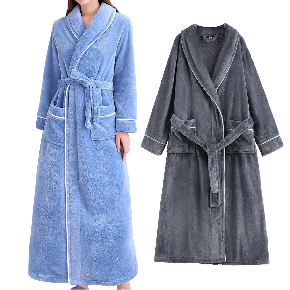 Coral Fleece Flannel Bathrobe, Grey