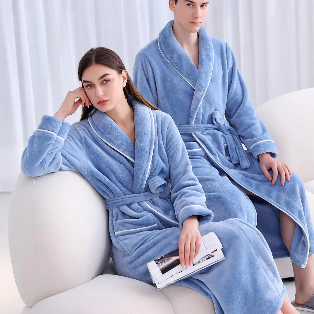 Coral Fleece Flannel Bathrobe, Grey