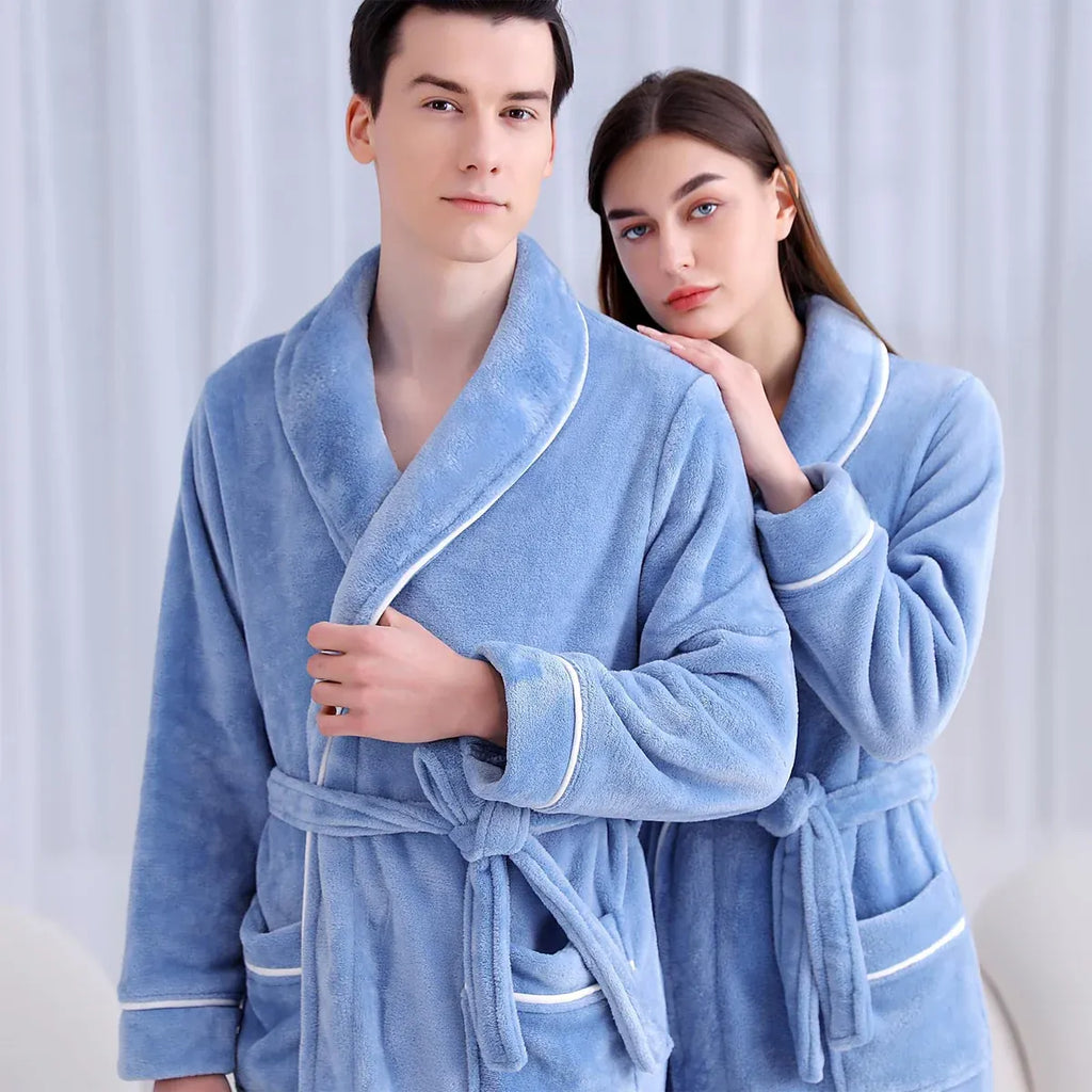 Coral Fleece Flannel Bathrobe, Grey