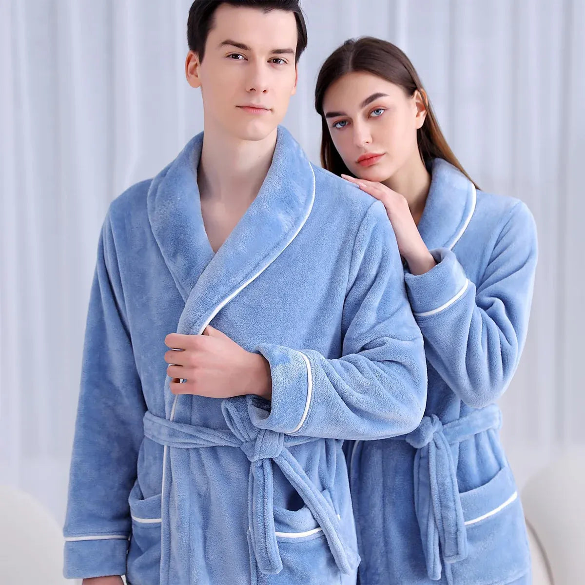 Coral Fleece Flannel Bathrobe, Grey