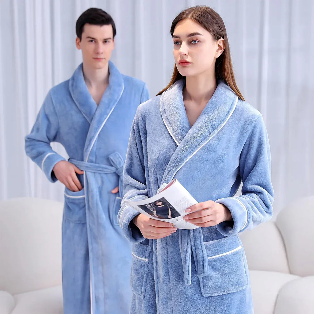 Coral Fleece Flannel Bathrobe, Grey