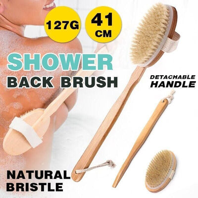 Long Handle Wooden Back Brush with Natural Bristles, 41 cm