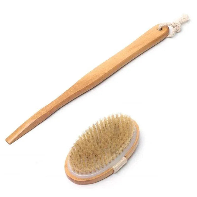 Long Handle Wooden Back Brush with Natural Bristles, 41 cm