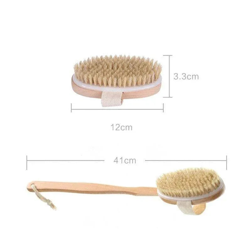 Long Handle Wooden Back Brush with Natural Bristles, 41 cm