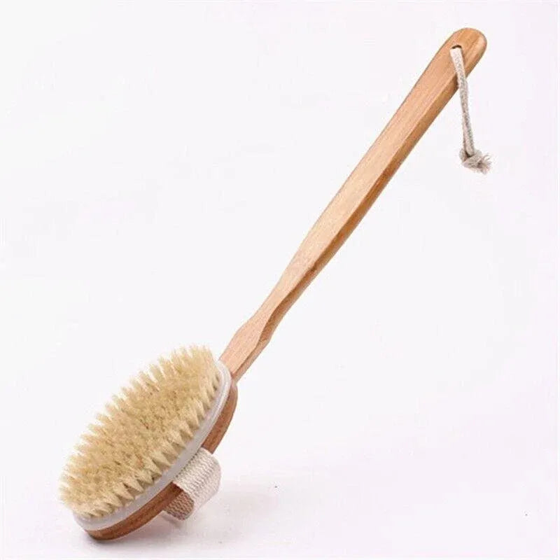 Long Handle Wooden Back Brush with Natural Bristles, 41 cm