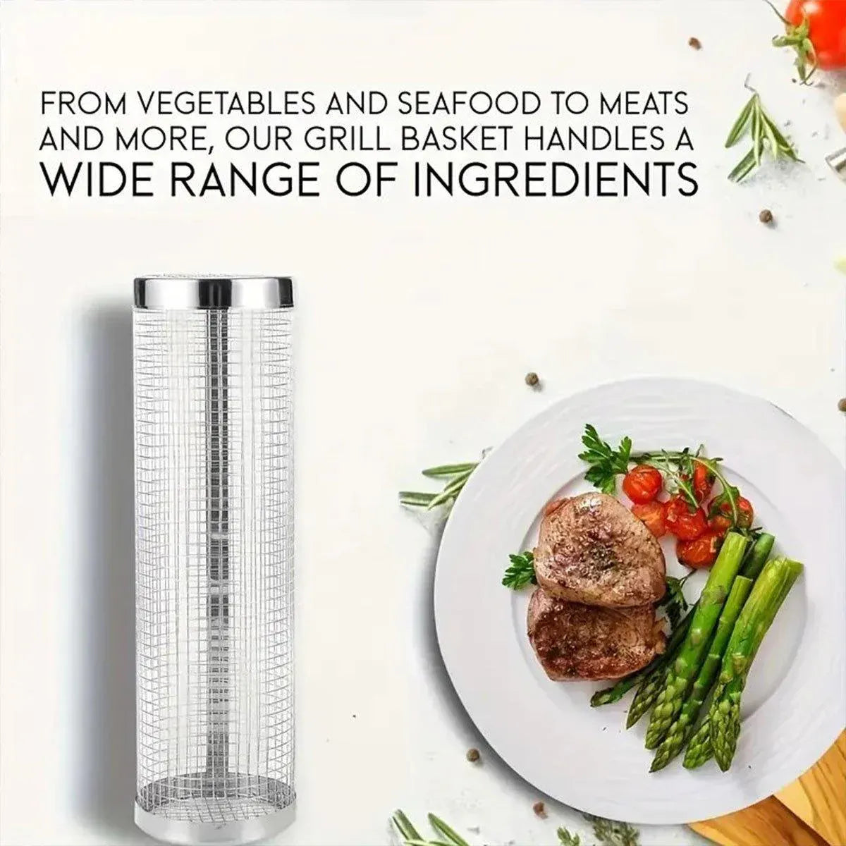 2pcs BBQ Basket Round Grill Cage Portable Rotating Net for Outdoor