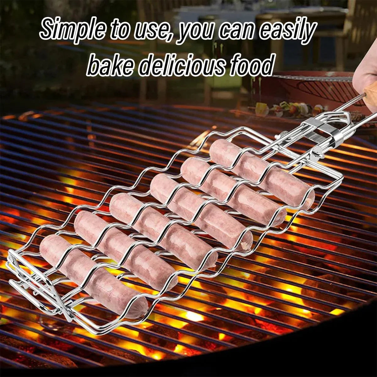 Portable Sausage Grill Net BBQ Tool Hot Dog Grill Holder Cooking