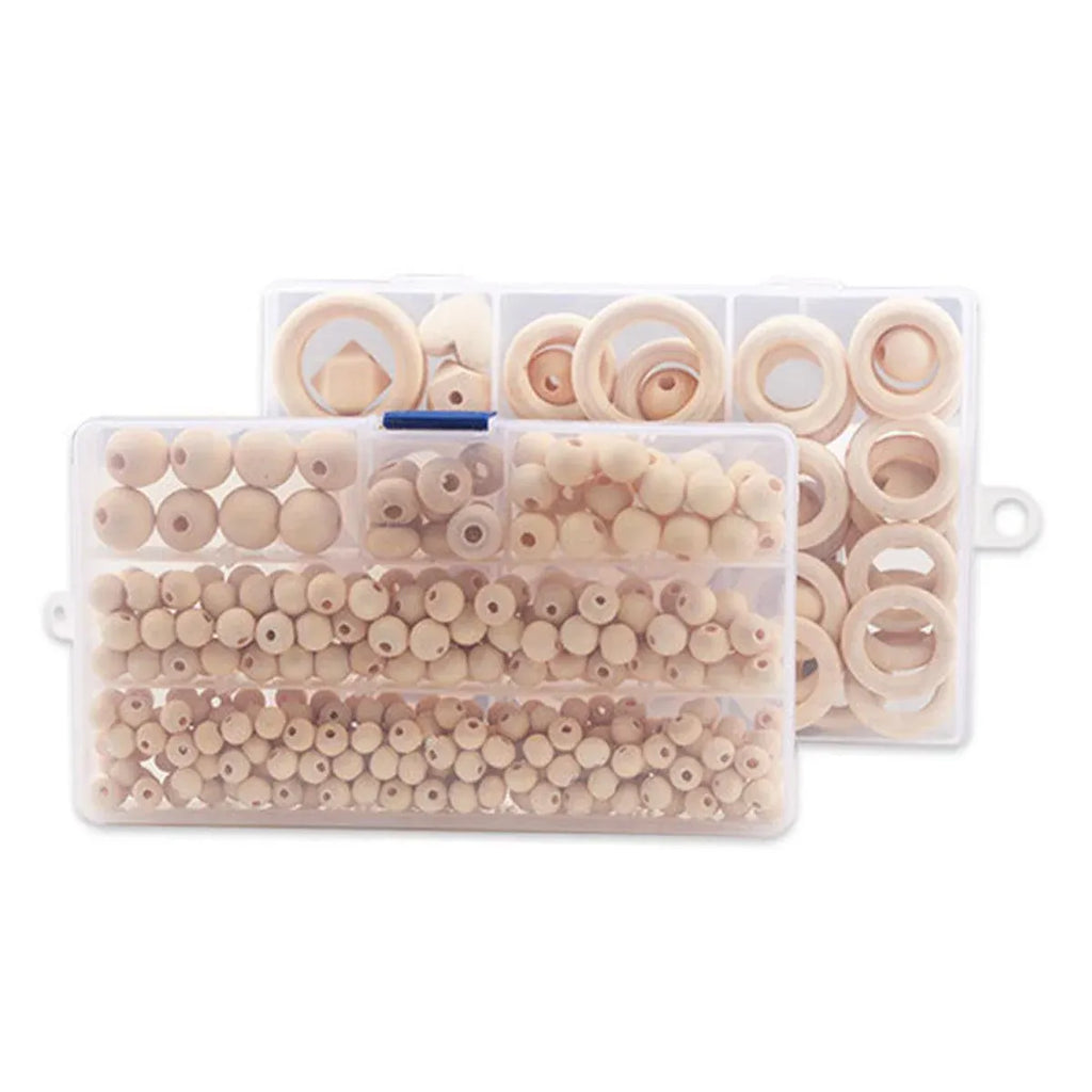 414pcs DIY Beading Kit Round Wooden Beads Set Craft Jewelry Supplies