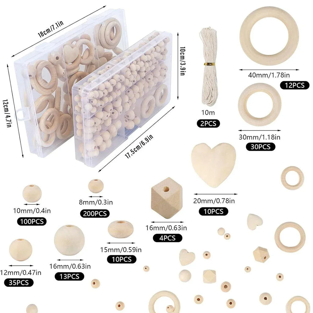 414pcs DIY Beading Kit Round Wooden Beads Set Craft Jewelry Supplies