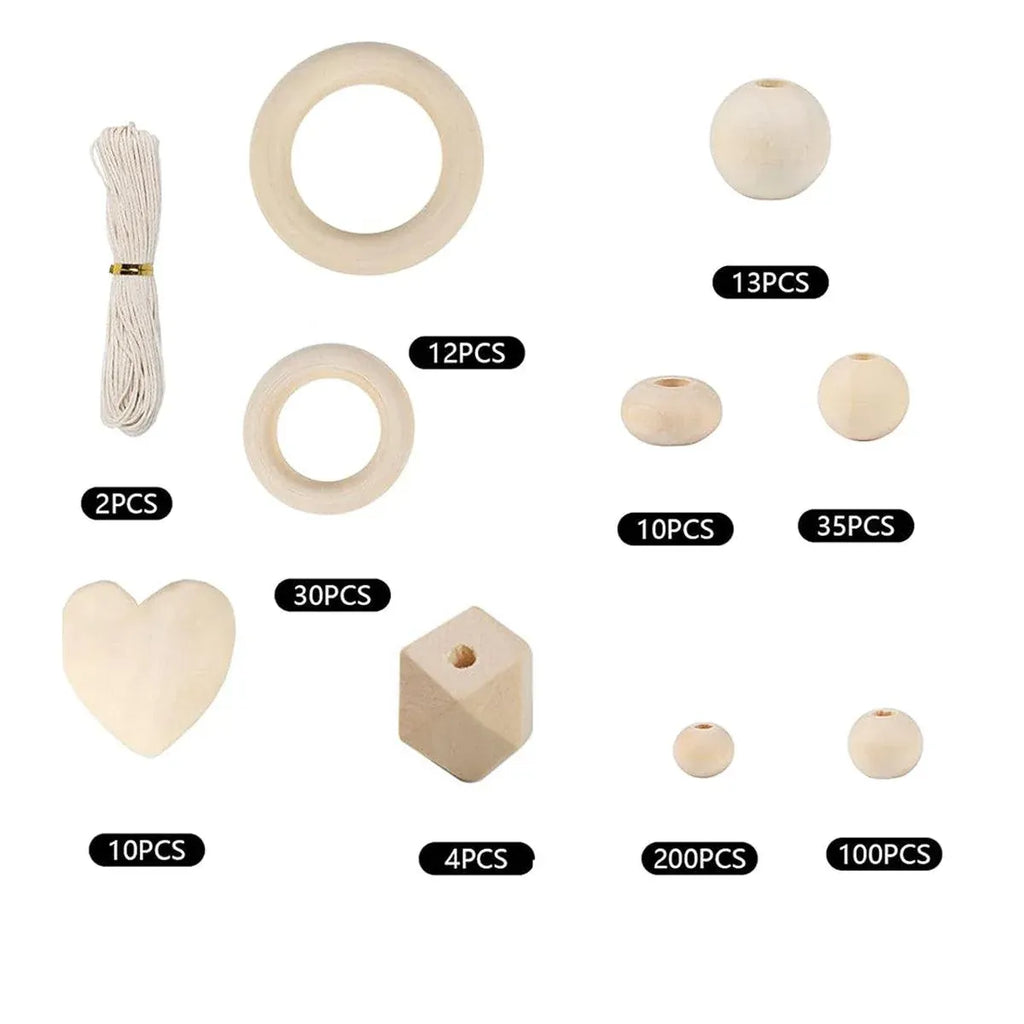 414pcs DIY Beading Kit Round Wooden Beads Set Craft Jewelry Supplies