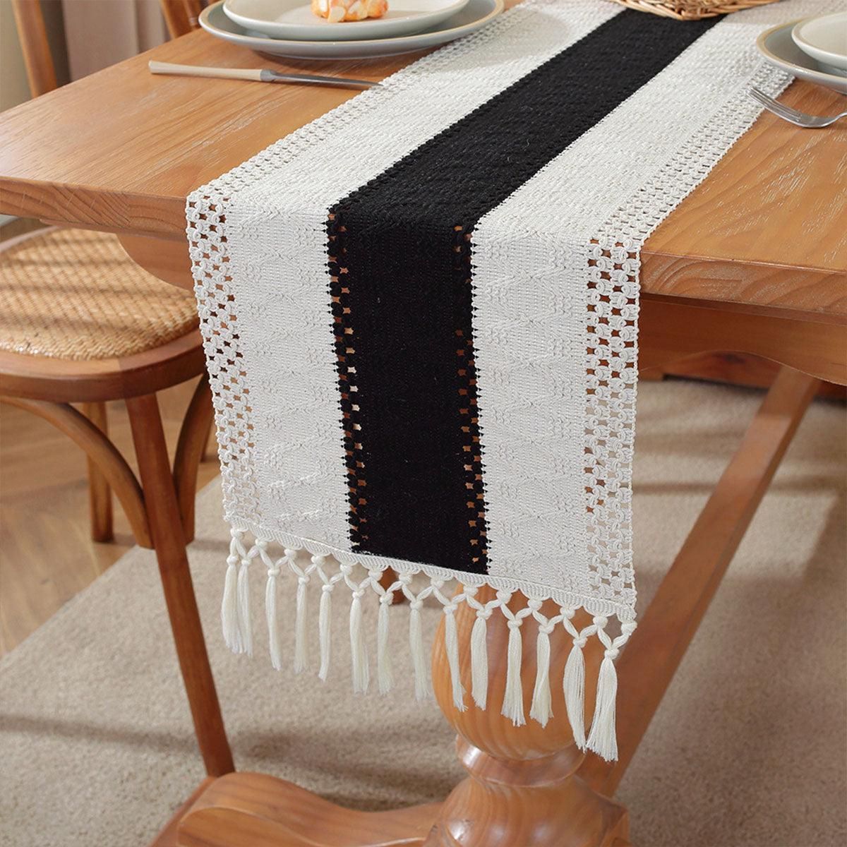 Cotton Linen Table Runner with Knot Tassels, 183 x 30 cm