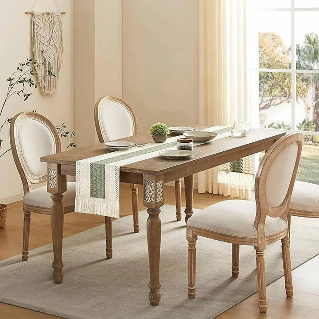 Cotton Linen Table Runner with Knot Tassels, 183 x 30 cm